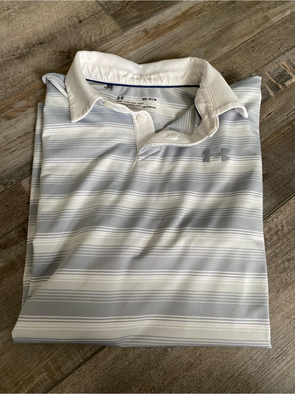 Under Armour Men’s White and Light Gray Striped Polo